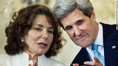 Teresa Heinz Kerry and U.S. Secretary of State John Kerry attend his ceremonial swearing-in event February 6 in Washington. Photo courtesy: CNN.